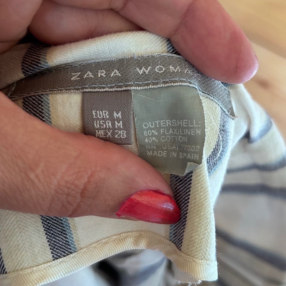Linen Striped Pleated Mini Skirt Womens Medium Blue White Tennis Skater Zara - Picture 8 of 8